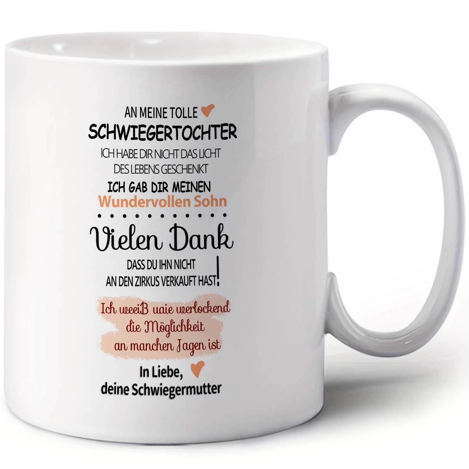 -ounce Ceramic Cup Featuring German Writing - Suitable For Hand Washing , Reusable, And A Versatile Present For A Daughter-in-law