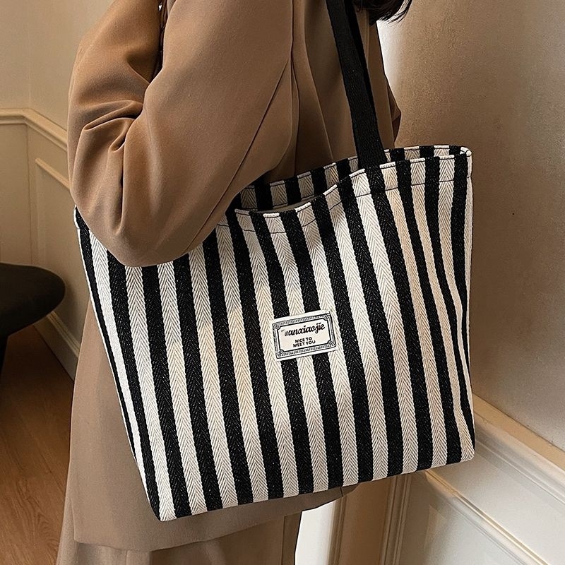 TEMU Large Capacity Striped Tote Bag, Casual New Single Shoulder School Tote Bag, Versatile Commuter Bag For Women