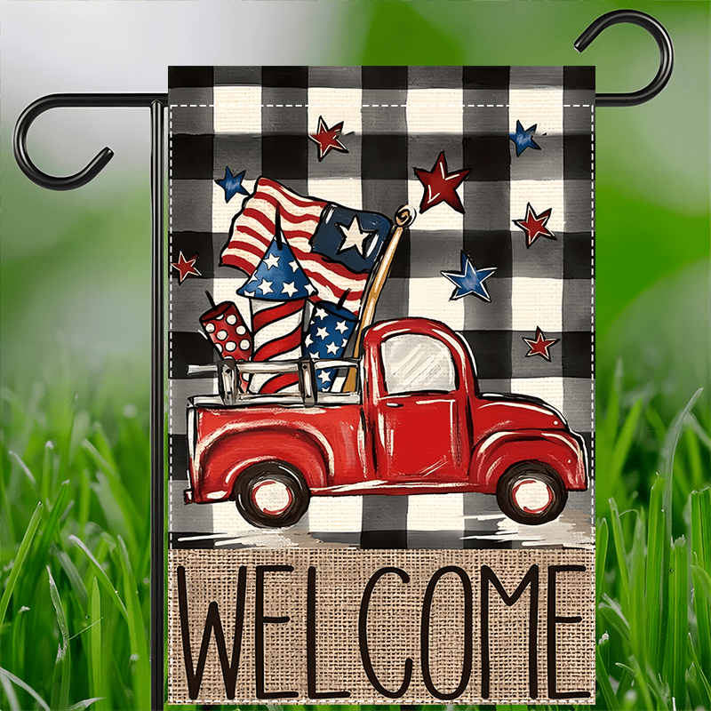 

4th Patriotic - Double-, Burlap , Polyester, No Flagpole Needed, Decor, 12x18