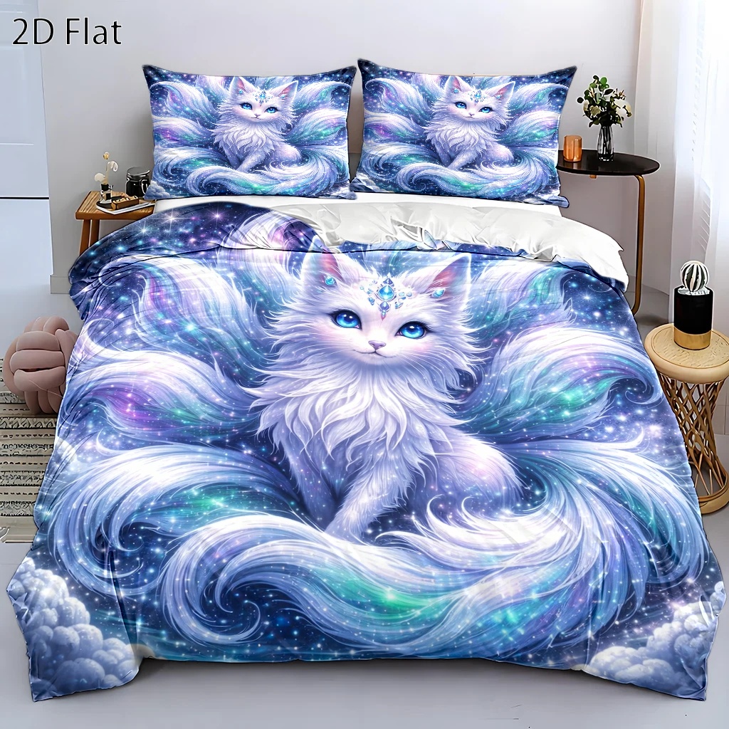 TEMU 3pcs Starry -tailed Fox Duvet Cover Set, Bedding (1 Duvet Cover   2 Pillowcases), Suitable For , Machine Washable, Hidden Zipper Double Bed