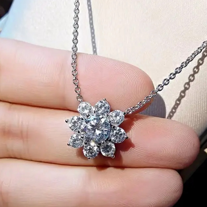 Women's 925 Silver Moissanite Sunflower Necklace
