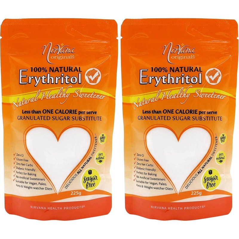 Pack of 2 - Natural Erythritol Sugar Substitute Pouches (225g Total) - Low-Calorie, Keto & Paleo Friendly, No Artificial Flavors/Colors, Granulated Sugar Substitute for Baking, Cooking, Coffee & Tea - Sweetener for Diabetics, Low-Carb Diets - Erythr