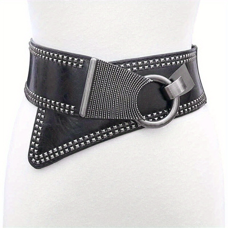 woman belt studded wide women belts punk rivet - Temu display picture 2