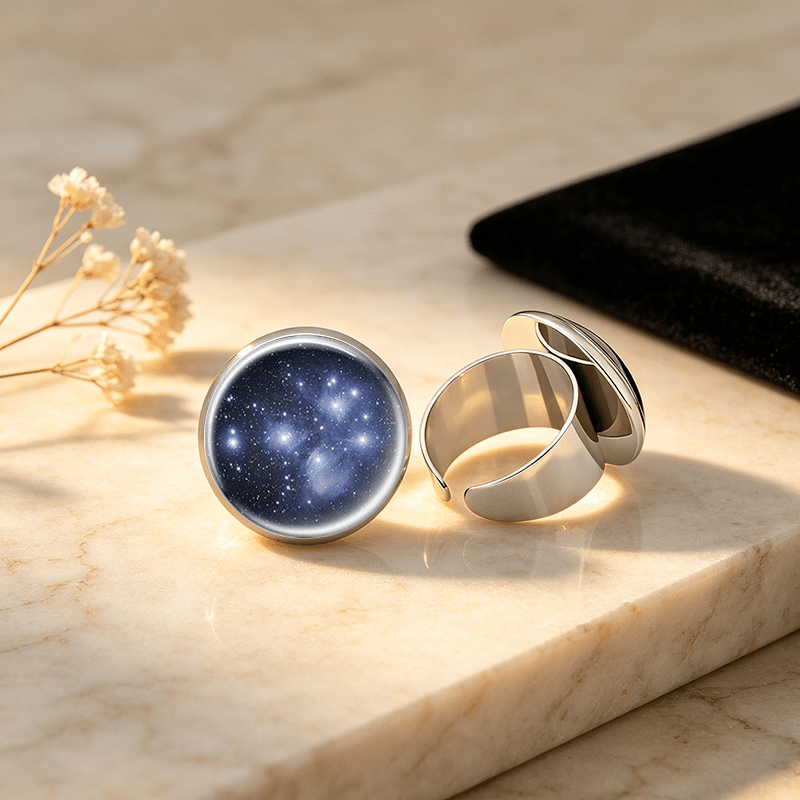 Adjustable White Ring with Universe Planets Design