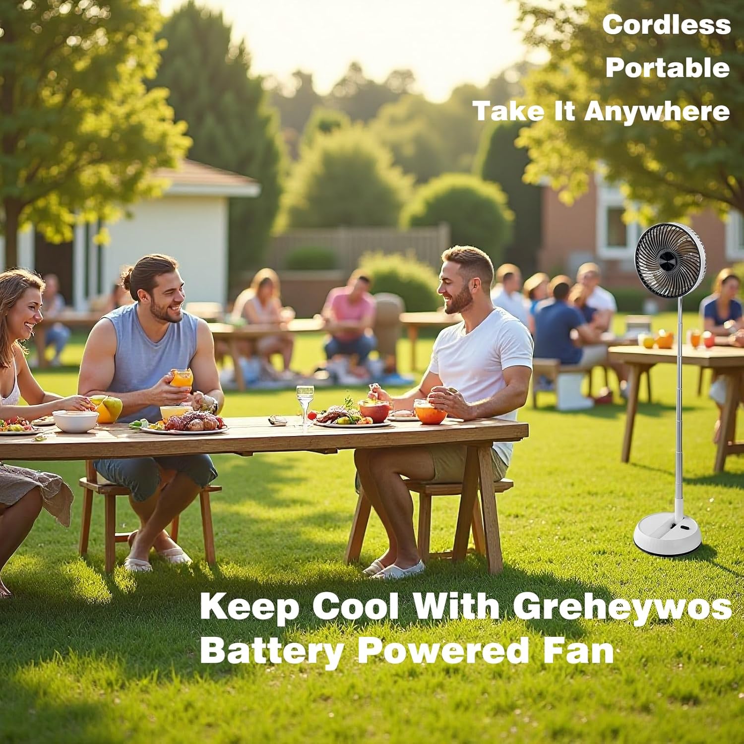 Foldable Rechargeable Oscillating Fan 20.32cm 7200Mah Battery Operated Small Fan, Quiet Table Standing Pedestal Fans for Bedroom Office Camping Travel (White Body And Black Front Grille)