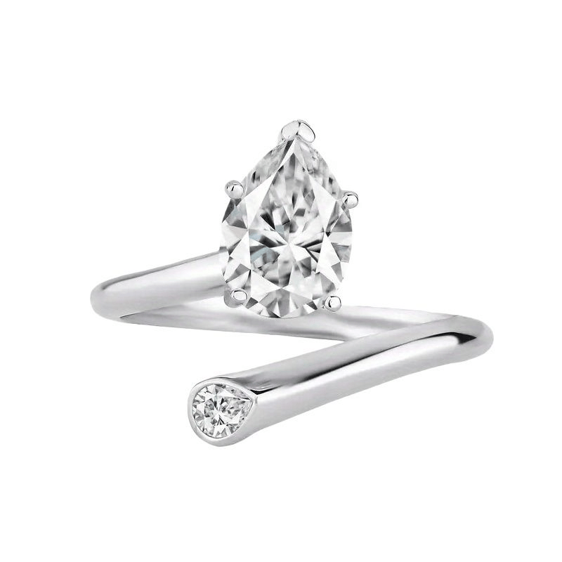 Image of 925 Sterling Silver Moissanite Ring Pear Cut Dual Twisted Band Hypoallergenic Daily Wear Ideal Gift For Valentine's Day New Year's Day Elegant Occasions Daily Adornment With A Gift Box