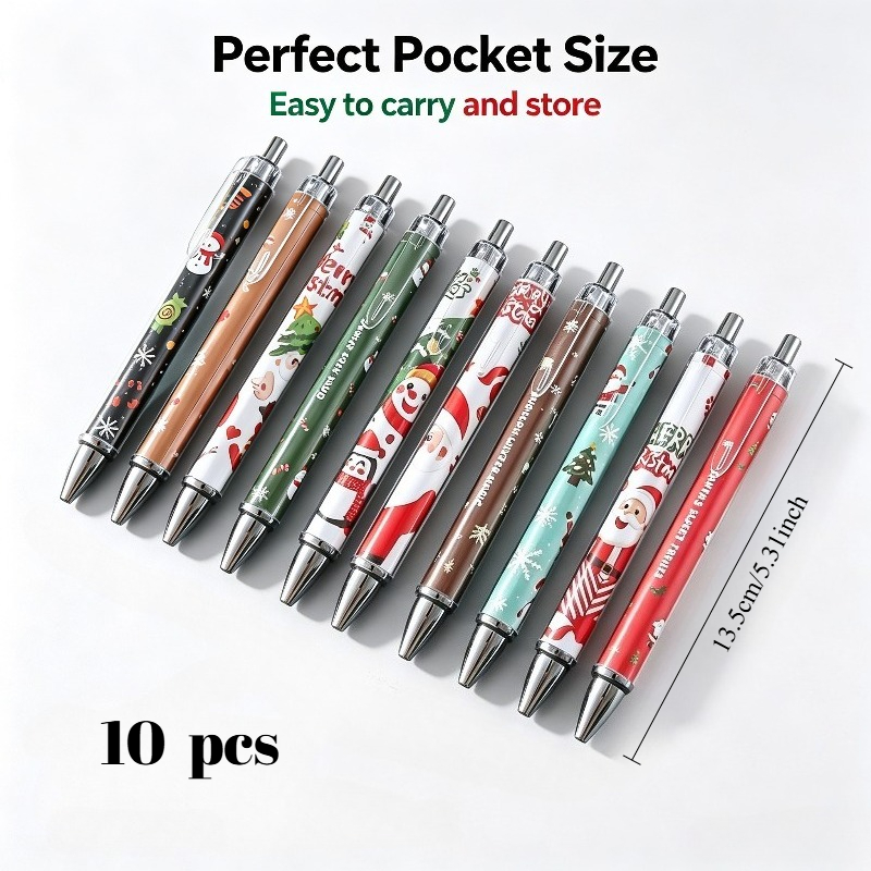 TEMU Set da 10 penne natalizie con design assortiti () �� Strumenti di scrittura festivi per le feste con motivi di , e renna �� set di cancelleria