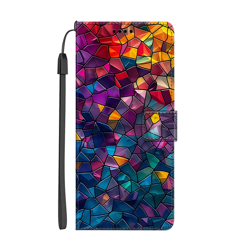 TEMU Phone Case: Abstract Colors Pu Magnetic Flip Wallet Case With D Holder Stand For Galaxy S25/s24/s23/s22/s21/s20/s10/s9/s8/s7/s6/s5 Fe   And Note