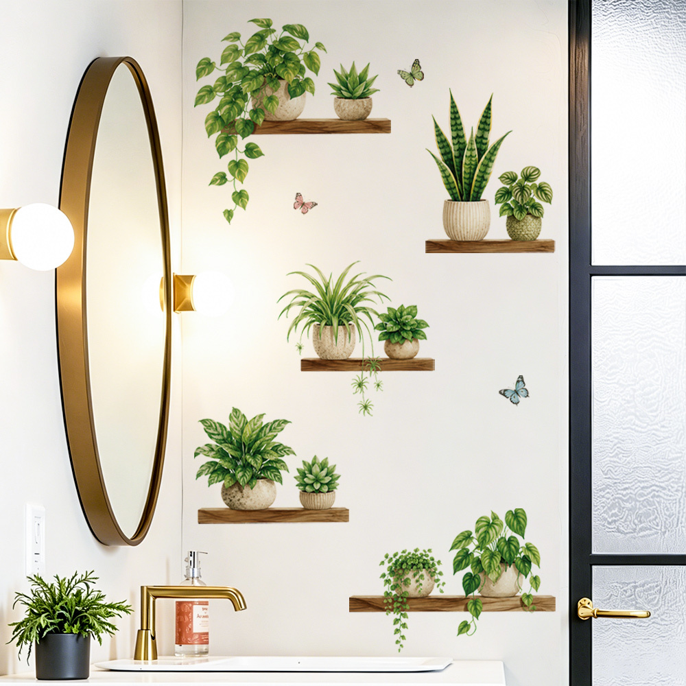TEMU Sticker mural réaliste de plante grimpante Pothos, autocollant de pour étagère, décoration murale pour salon et entrée