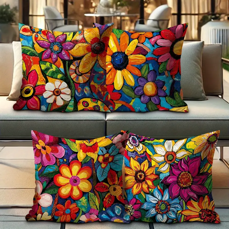4pcs double sided printed retro floral pillow covers soft short plush with zipper closure machine washable multiple sizes for living room bedroom sofa decor bedroom accessories accents durable fabric covers 2d flat Product details 6