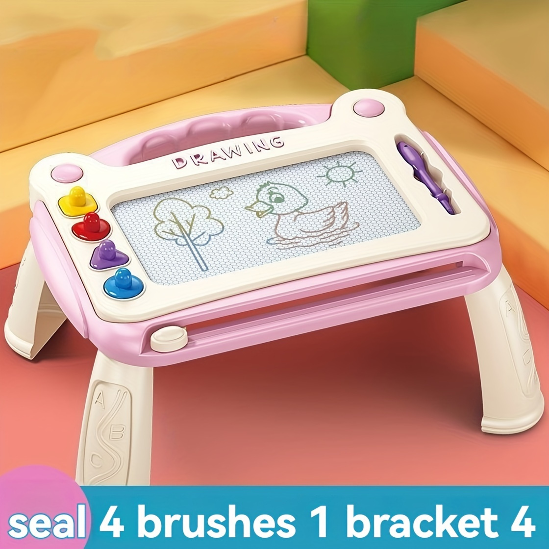 childrens drawing board sketching doodle board toy intelligence learning toy birthday gift for boys and girls christmas and halloween gift 4 stamps 1 pencil 4 stands details 4