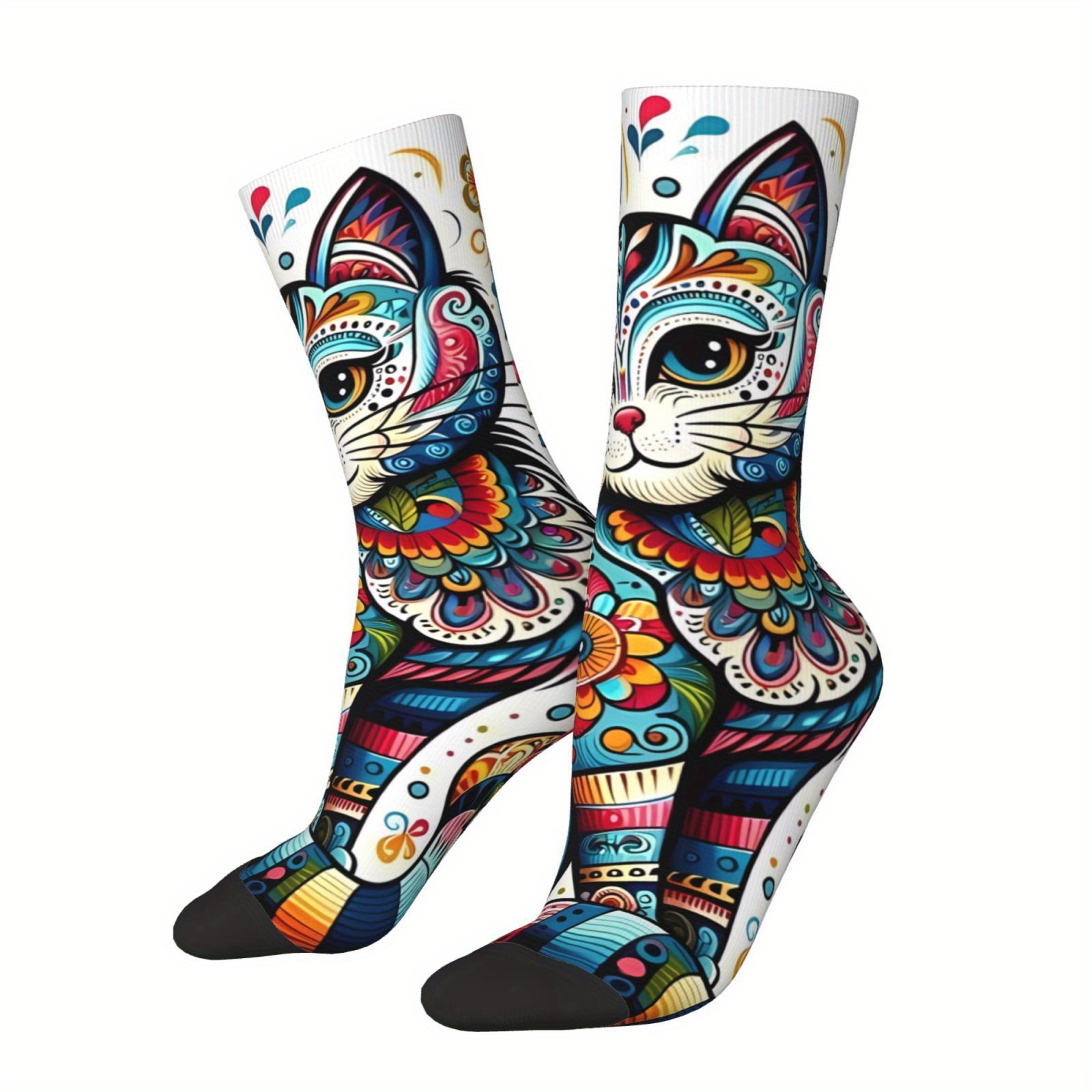 TEMU A Pair Of Fun, Colorful Cat Socks For Men, Suitable For Hip-hop Trends And Harajuku Happy Seamless Pattern Printed Boy Ankle Socks, A Gift.