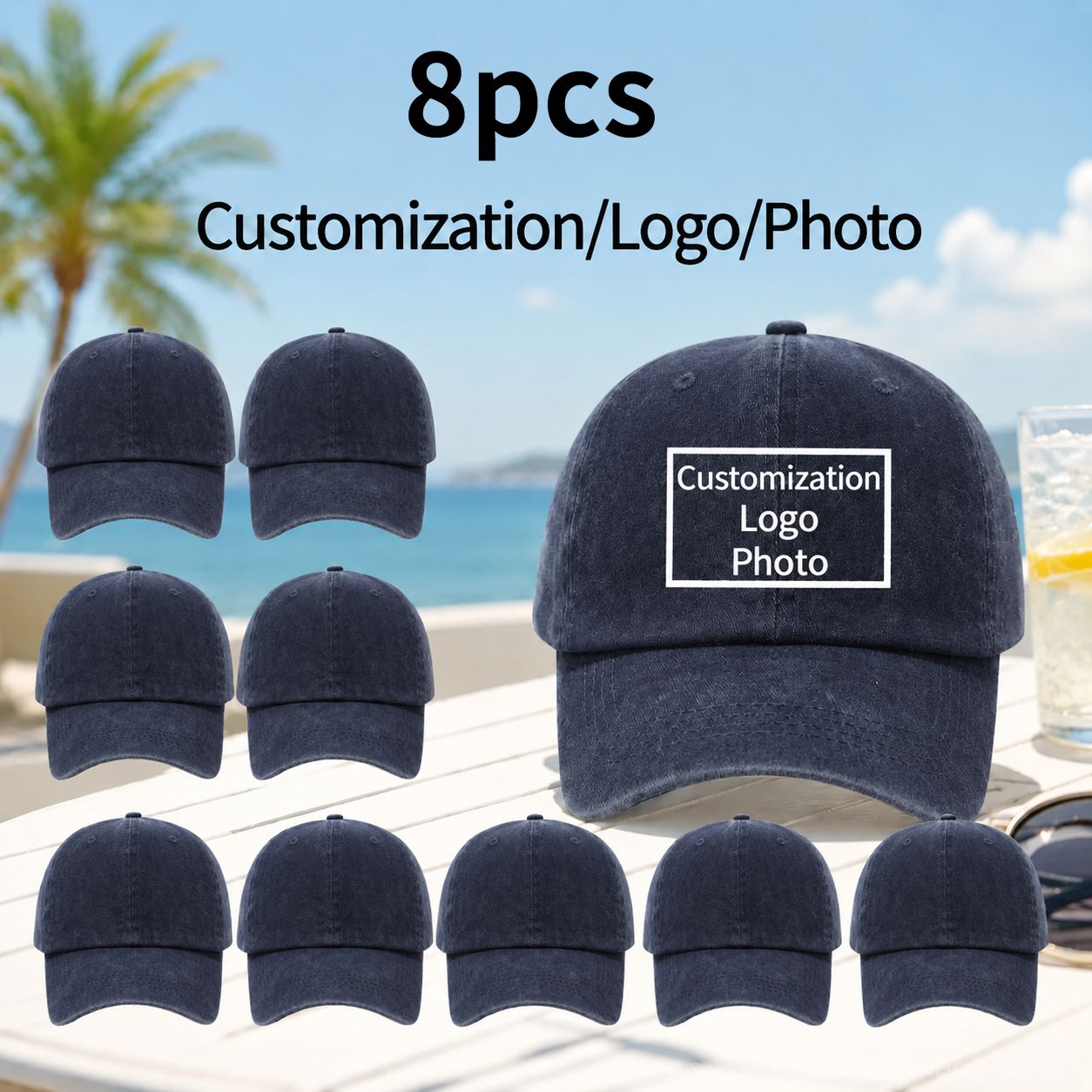 8pcs Vintage Distressed Style Custom Baseball Caps, Unisex