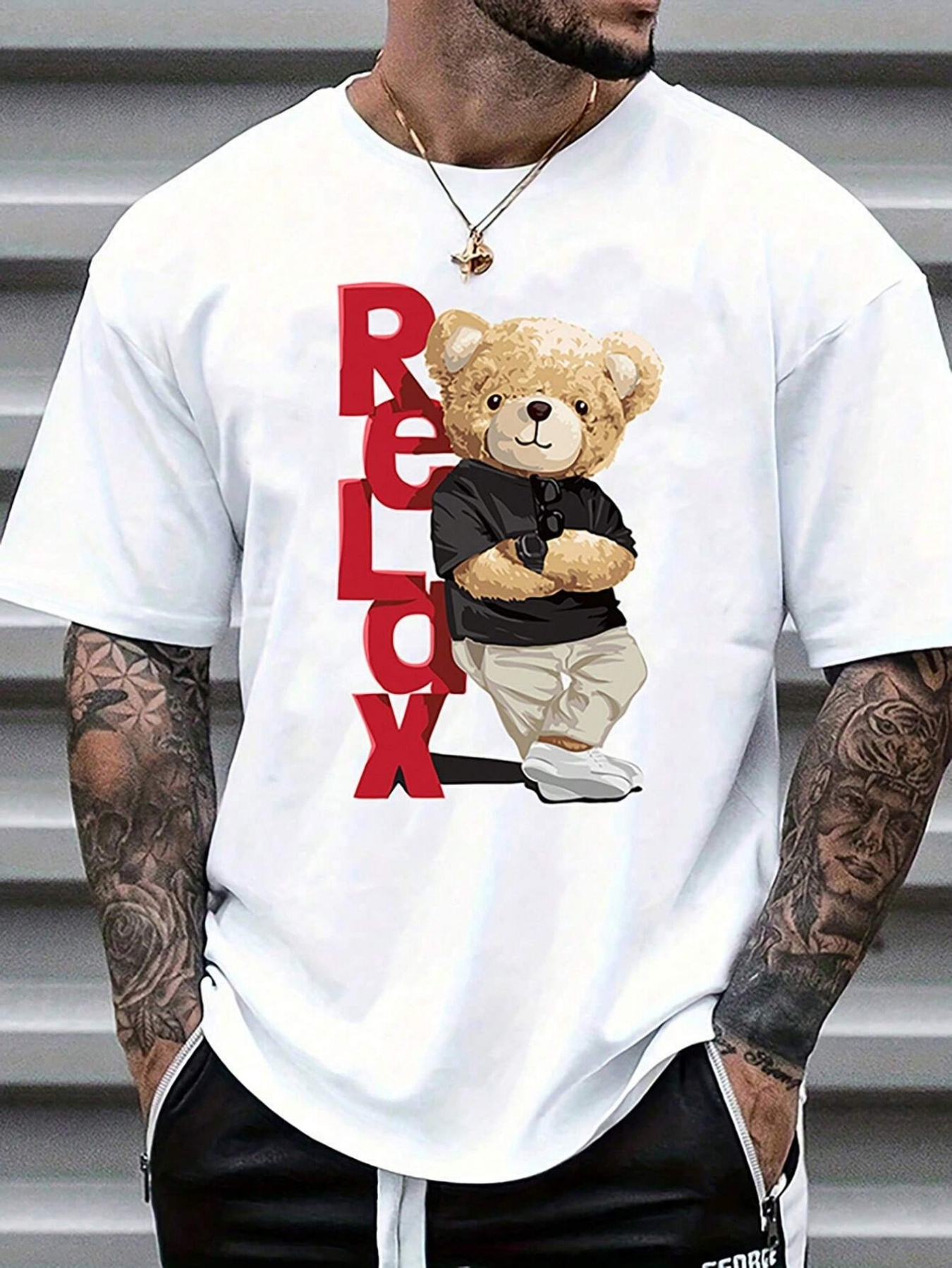 Tシャツ・カットソー [READY4NEXT] TeddyBear Artwork short sleeved Tshirt(WHITE) teddy bear shirt men sold on Temu United States