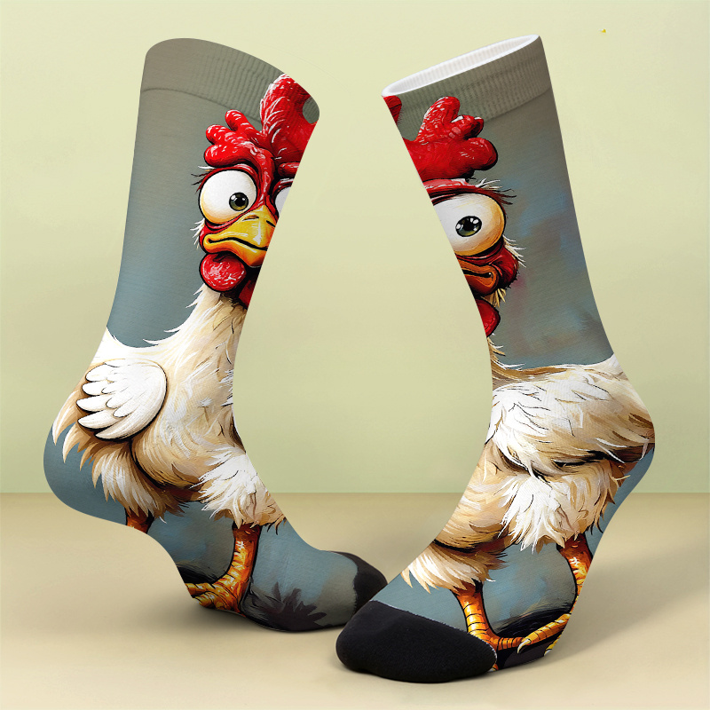 TEMU A Pair Of Printed Sockscrazy Chicken Socks - Animal Designsoft Comfortable Breathable Novel Cute And Crazy Gift