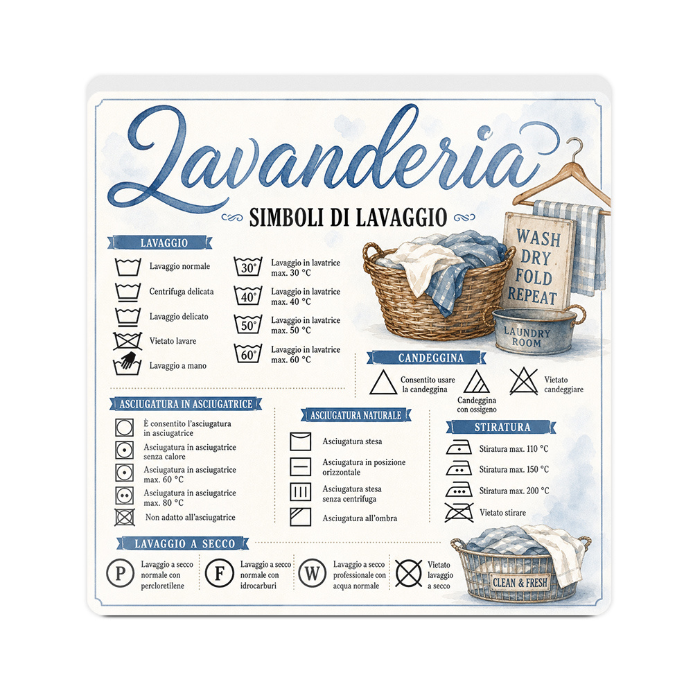TEMU 2d Flat, 1pc Putuo Decor Italian Laundry Sign Pvc Table Decor - Italian Language Washing Machine Symbols Suitable For Home, Laundromat, Gift For