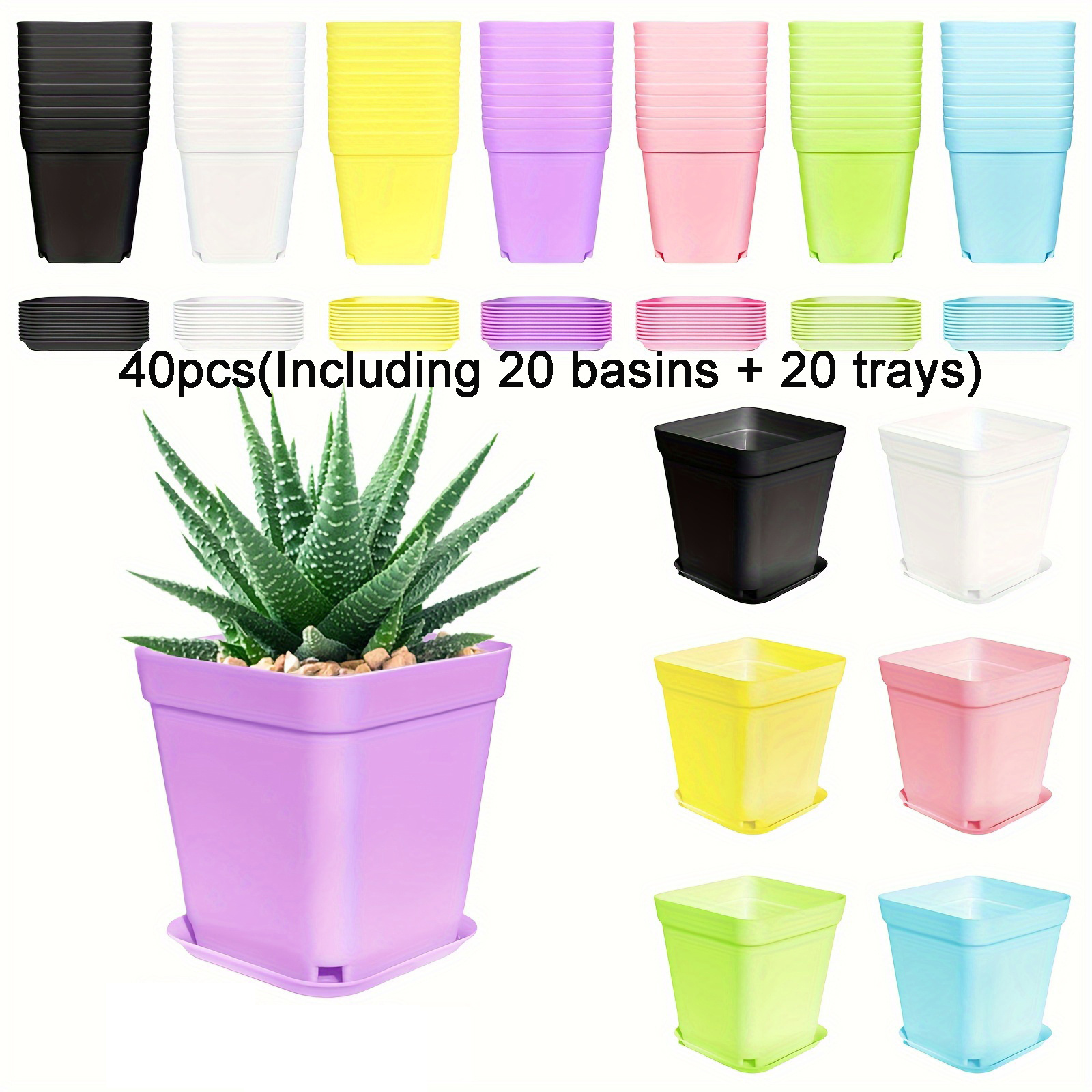 TEMU 40 pezzi (Inclusi 20 vaschette + 20 vassoi) Vasi da fiori in plastica da 3 pollici/2,95 pollici, vasi per la trasplantazione di piantine, per