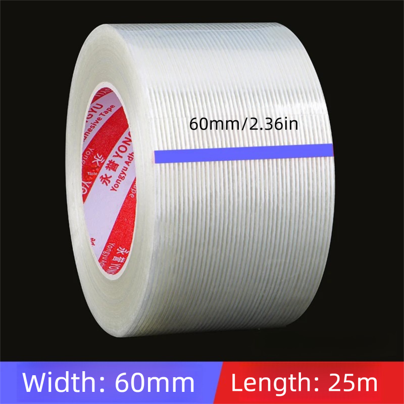 TEMU 1pc Heavy Duty Transparent Fiberglass Tape - 25m Long, Super Strong,, Single-sided Adhesive Tape, 10-100mm Wide, 0.15mm Thick, With Carton