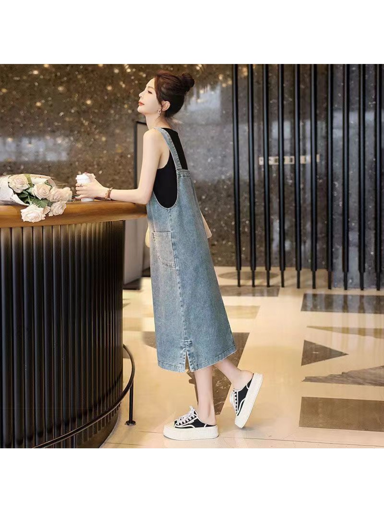 denim jumper dress sold on Temu United States
