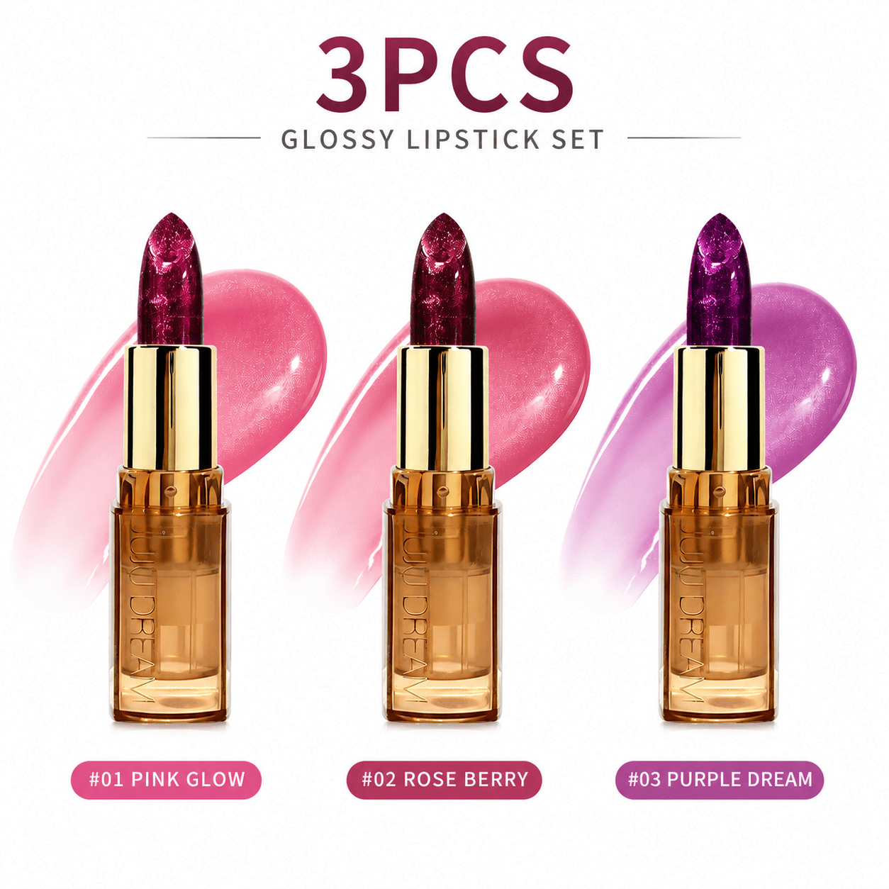 Image of 3pcs Set Deep Purple Shimmer Jelly Lipstick, Punk Cool Metallic Finish Glitter Lip Gloss, Waterproof Long Lasting Non-sticky Formula, Perfect For Party Halloween Music Festival