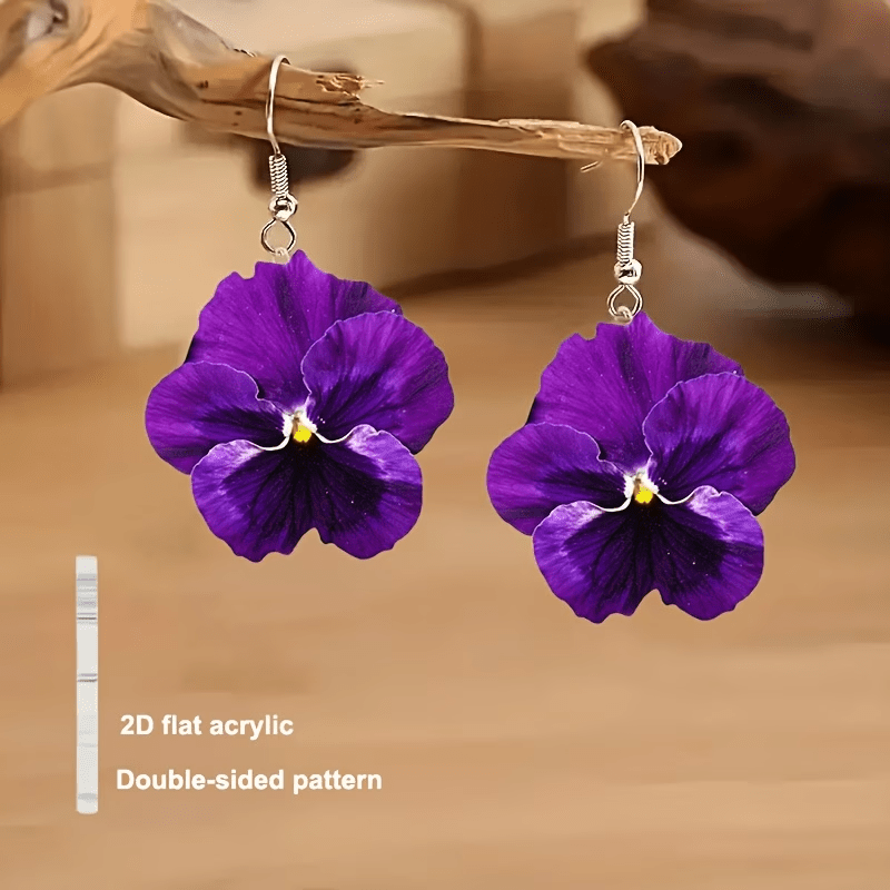 E-shop 2D Flache Acryl 2 Paar Ohrringe, Bedeutung - , Lila Blume Bedeutung - Ungeschickter Liebesbrief, Geeignet für Valentinstag Muttertag