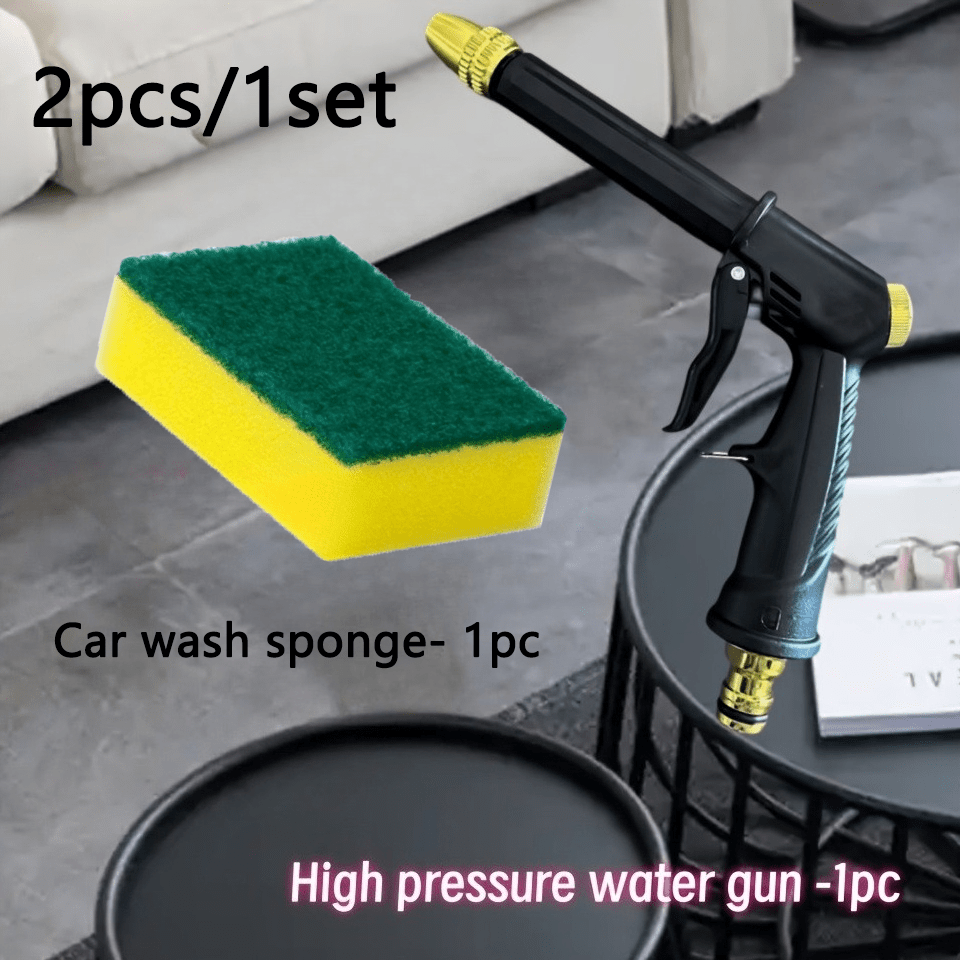 TEMU Pistolet de lavage haute pression robuste de 7,28 pouces avec long manche, inclut une éponge de lavage de voiture - Poignée ergonomique, buse