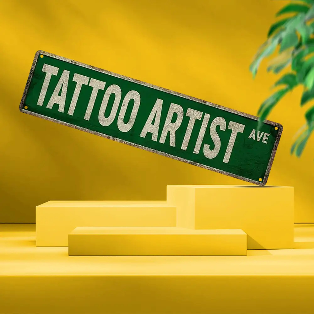 TEMU 2d Flat, 1pc Modern Tattoo-themed Wall Panel - Multi-functional Artificial Tattoo Artist Sign Suitable For Home, Bar, Café & Outdoor Decoration,
