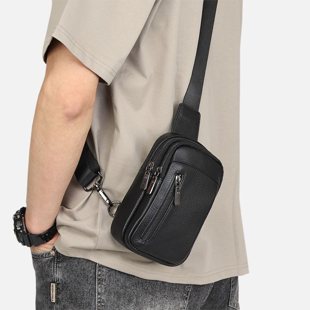 Image of Men's Chest Bag Men' Phone Bag Genuine Leather Messenger Bag Small Shoulder Bag Casual Fashion Easy Style