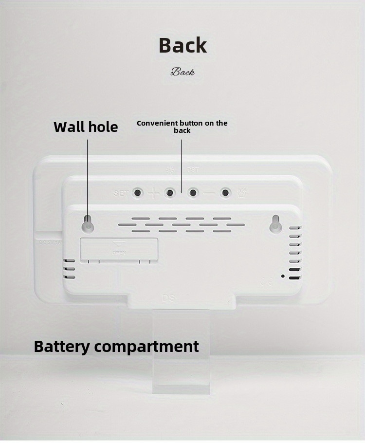 LED digital wall clock with temperature display, date and working day - dual alarm clock, 12/24-hour format, perpetual calendar, rectangular, battery powered (AAA) - perfect for bedroom decoration