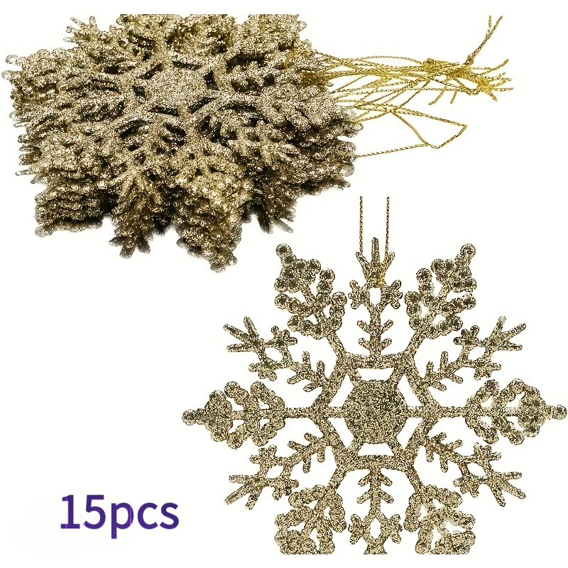 TEMU 15 adornos navideños huecos de copo de nieve, disponibles en dorado y plateado, perfectos para adornos hechos a , , fiestas y para decorar