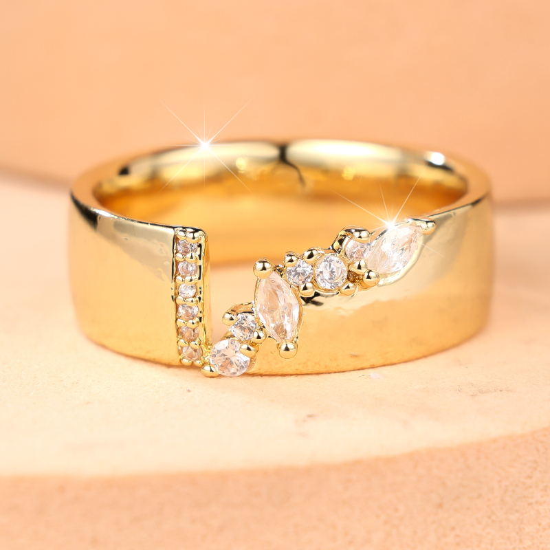 TEMU Angol Irregularly Designed Women's Elegant Ring, Inlaid With Sparkling Synthetic Cubic Synthetic Zirconia, Fashionable, Simple, , Exquisite, And