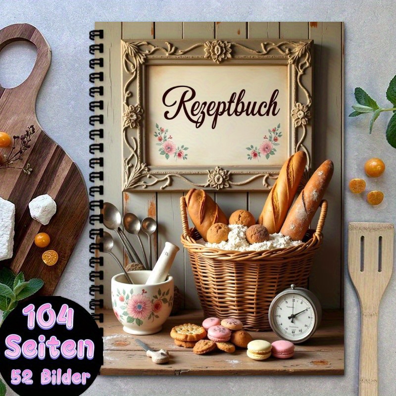 TEMU 1pc A5 Fun German Recipe Notebook - Blank Personal Recipe Notebook, Black Spiral Bound, Can Hold Up To 100 Recipes. Homemade Menu Health Recipe