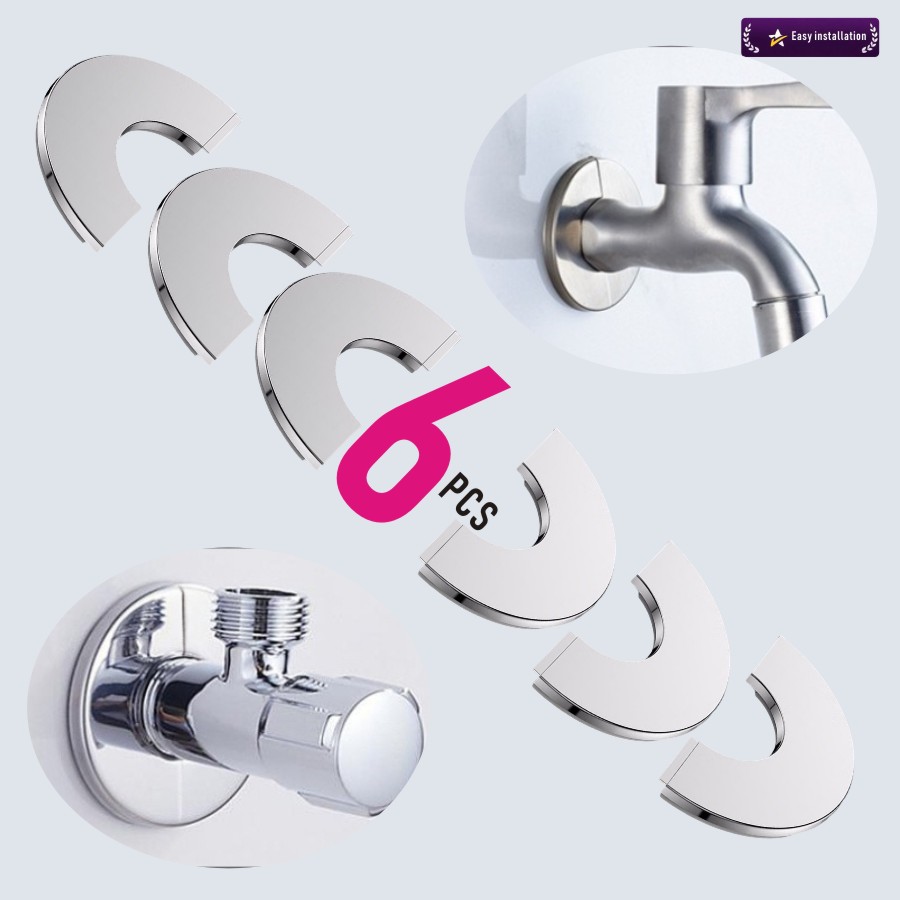 6-pack, Split Decorative Cover With Outer 65 And Inner 4/21mm, Faucet Decorative Cover With Split Triangular Valve, Stainless Steel Pipe, Water Pipe, Wire Wall Hole, Cover With Self-adhesive Cover