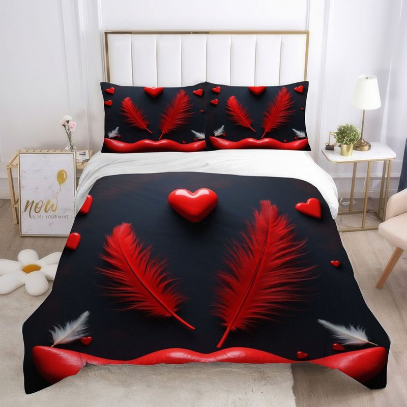 3pcs romantic   heart print bedding set, modern couple theme duvet cover soft microfiber bedroom set black background valentine s day design main bedroom   home bedding set 1 duvet cover + 2 pillowcases Product details 7