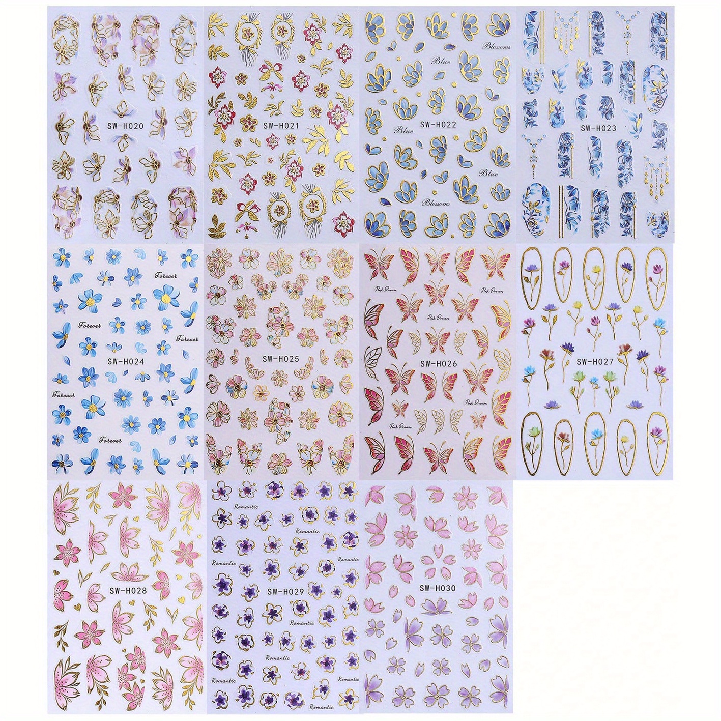 Image of 11pcs Spring And Summer Floral Nail Stickers, Cherry Petal Nail Diy Elegant And Fashionable Japanese And Korean Style, Sticker Sliding Nail Art Decoration, Women's And S' Nail Supplies, Holiday Gifts