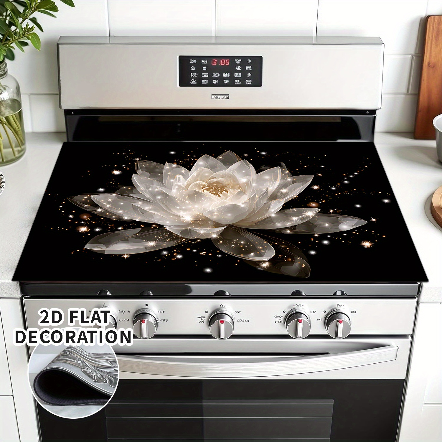 TEMU 1pc For Induction Cooktop & Cover - /white/golden Stove Top Protector, Space-saving Appliance Cover With , Compatible With Stoves & Most Ovens