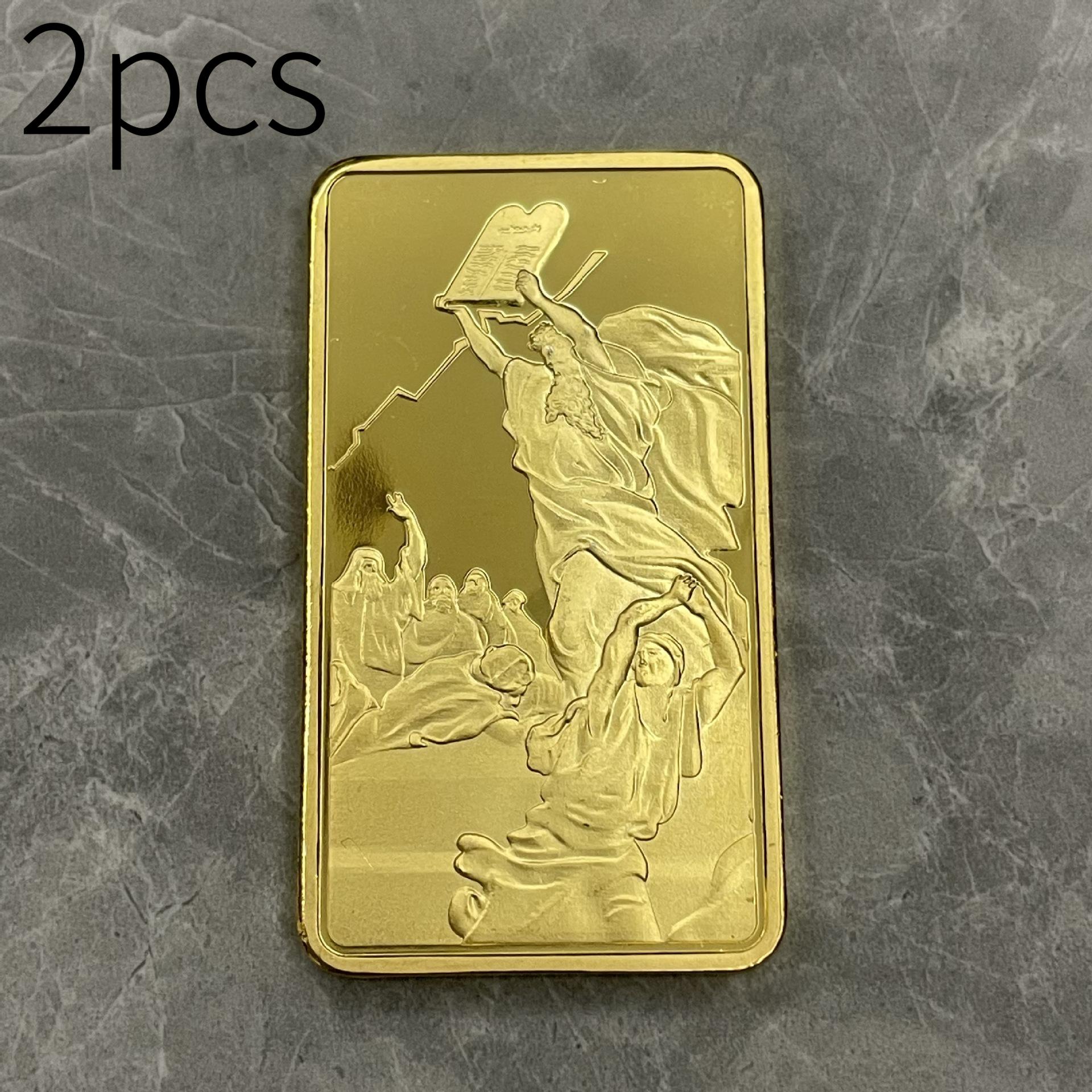 Image of 2pcs Commemorative Coin, Moses' Ten Commemorative Coin Set, With Coin, Square Coin Suitable For Y, Halloween Father's Day Suitable Valentine's Day Mother's Day