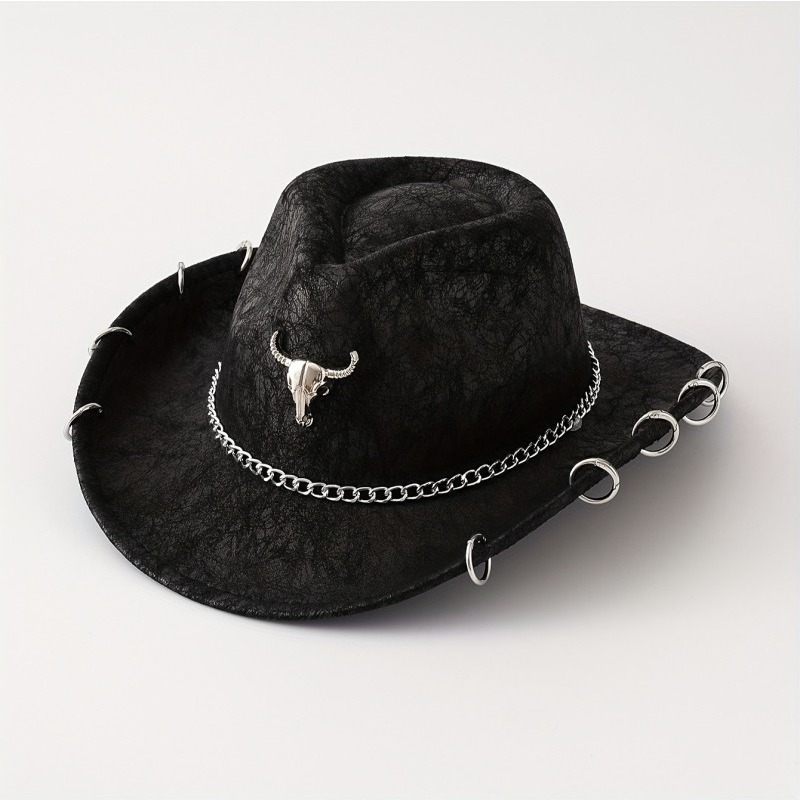 TEMU 1pc Of Retro Cowboy Hat - Brimmed Western Design Featuring A Chain Turnbuckle