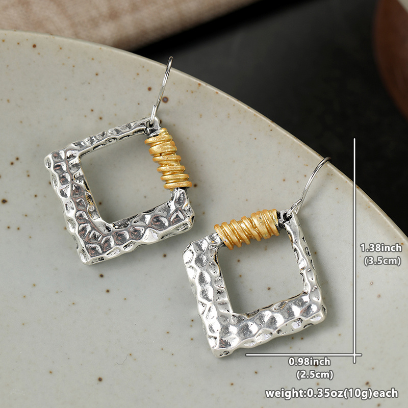 Women's Hammered Textured Square Drop Earrings