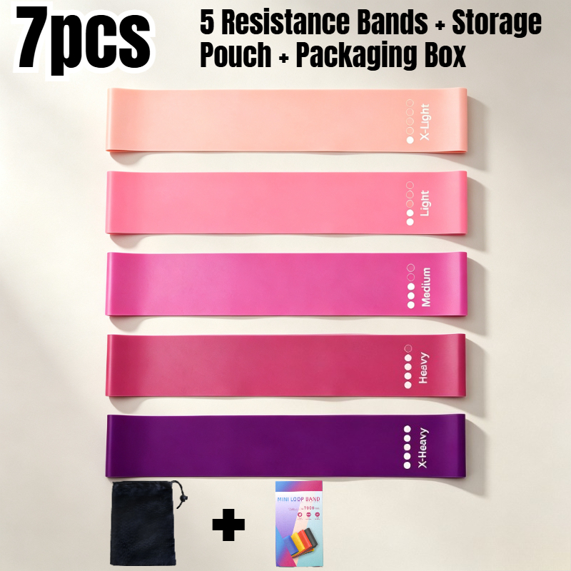 TEMU 7pcs Ring Set With Portable Storage Bag And Packaging Box, Unisex Yoga Elastic Loop, Leg Band, Home Fitness Training Elastic Band
