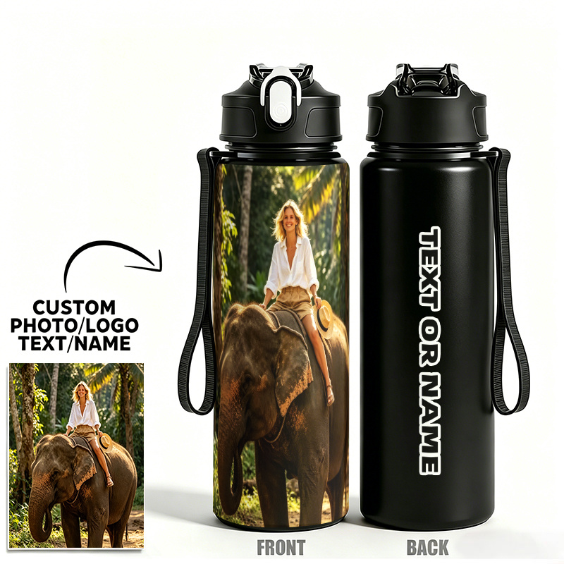TEMU 1pc Personalized Custom Photo/text Water Bottle With Lid - 25oz Leakproof Suitable For Outdoor Sports, Gym,, Travel - Uv Printed Name// On Plain