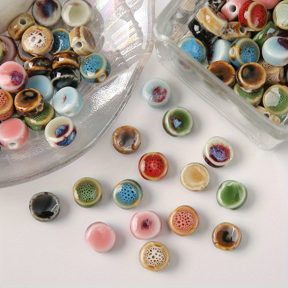 E-shop 100 Stück Keramik-Flachperlen – Bunte Vintage-Chinesische Blumen-Glasuren für DIY-Schmuckherstellung, Armband- & Halsketten-Bastelzubehör