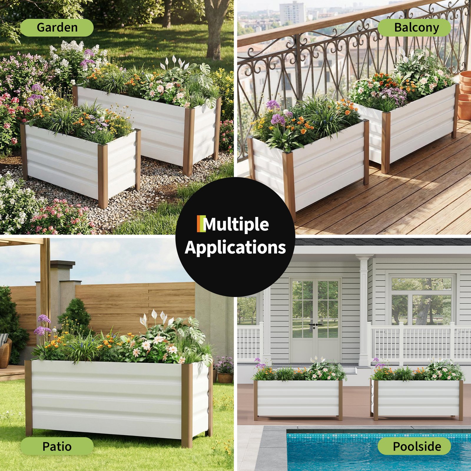 1-pack 3x1ft Galvanized Raised Garden Bed, Modern Aluminum Raised Garden Bed With Anti-cut Edging, Rounded Corners And Drainage Holes, Deep Design For Gardening And Planting, White