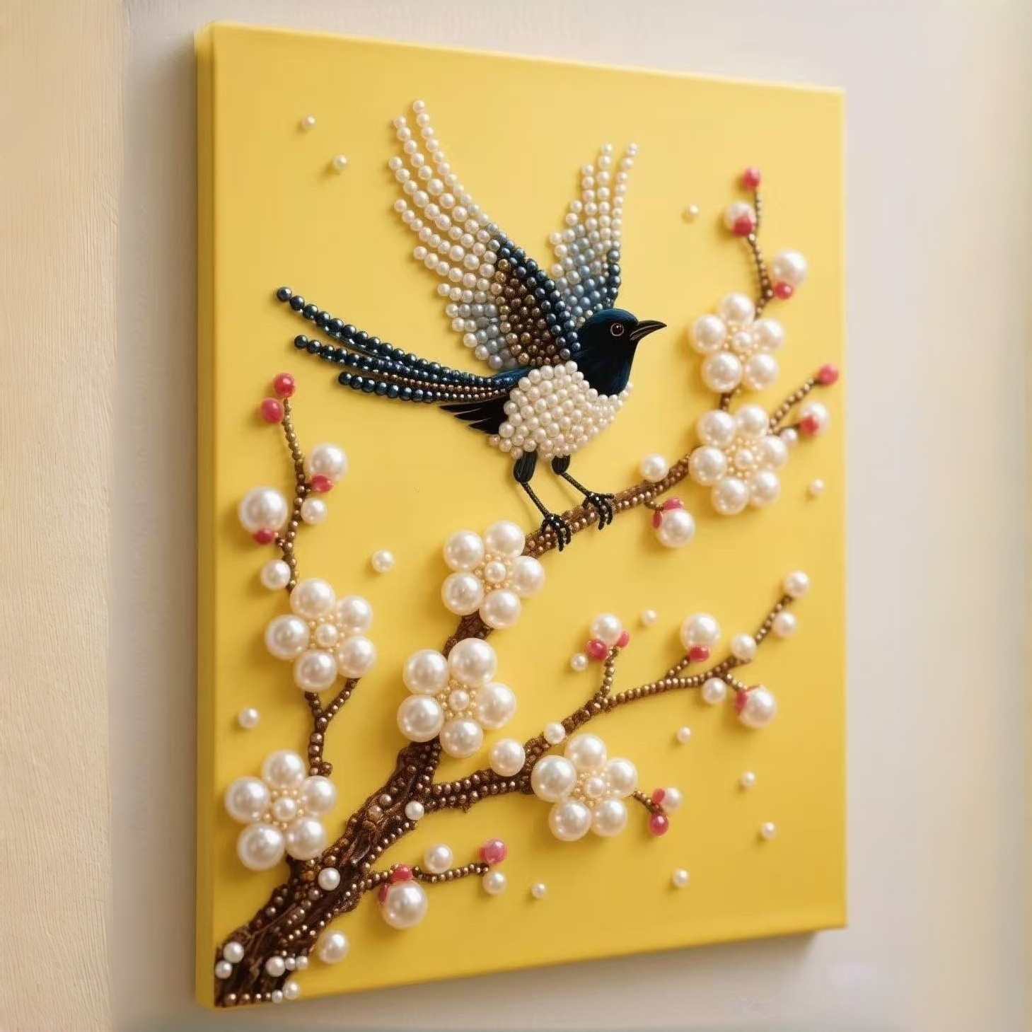 37x47cm/14.57x18.5in 3 Pearl Painting Suitable For Diy Craft - Floral Bird & Snowflake Mural With Irregular/round…: retailer-supplied image