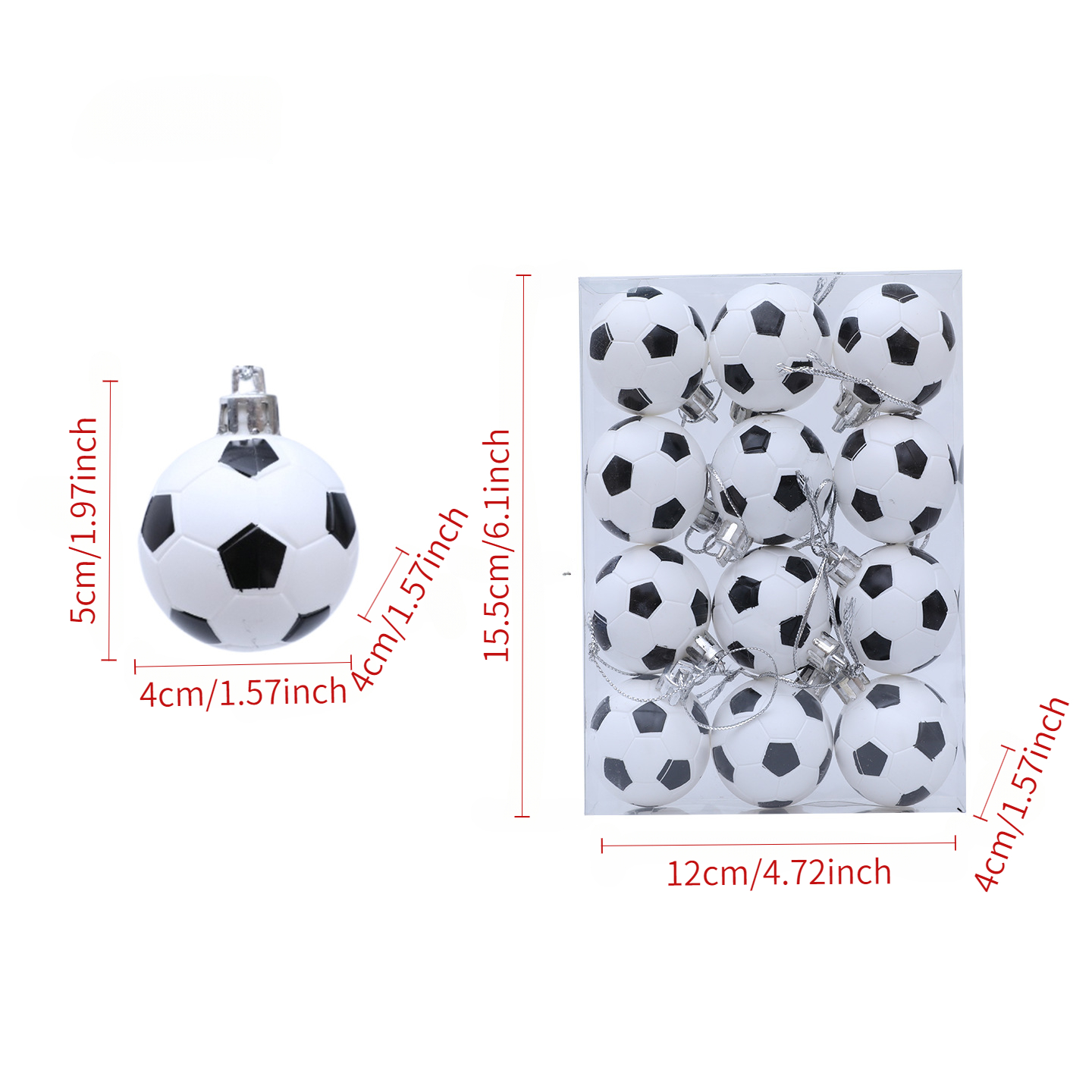 Image of Modern Soccer Ball Christmas Ornament - Hanging Football Decorations Suitable For Christmas Tree, Weddings, Birthdays, New Year - Plastic Multicolor Decor With Hanging Loop (4cm)