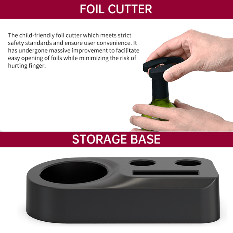 automatic electric wine bottle opener set by featuring a battery operated corkscrew a stopper foil cutter wine pourer and storage base parties and suitable for home kitchen and restaurant use Product details 6