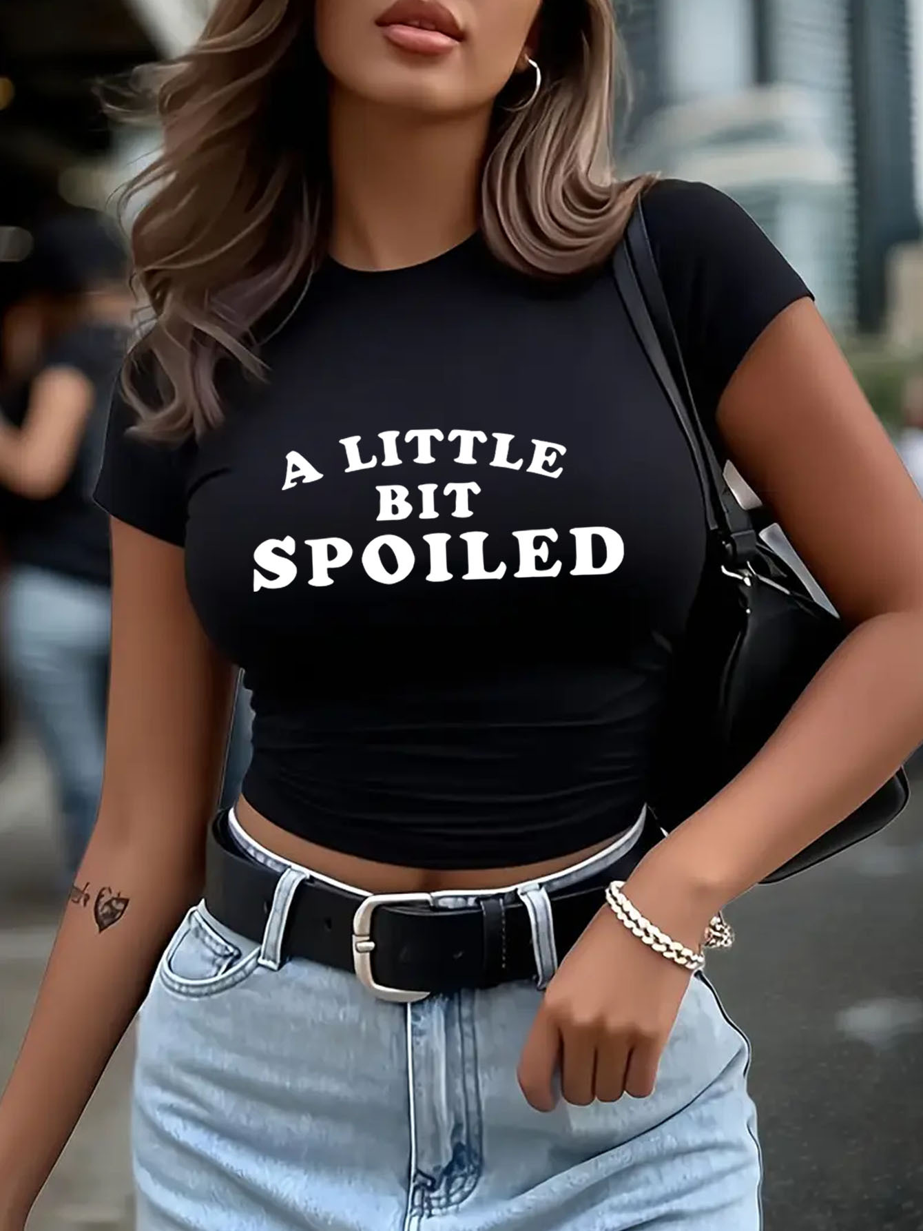 Women'S Short Crop Top with a Sexy Letter Print And Round Neck, Casual Sports S… - Image 2