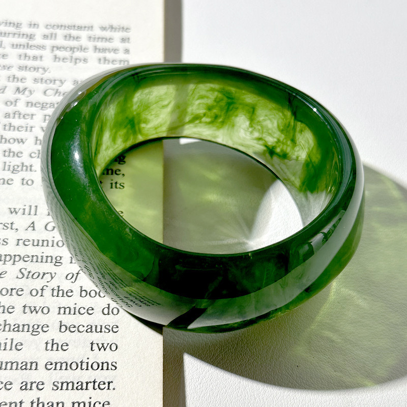 Boho Oval Wide Band Geometric Resin Bangle, Spring & Summer