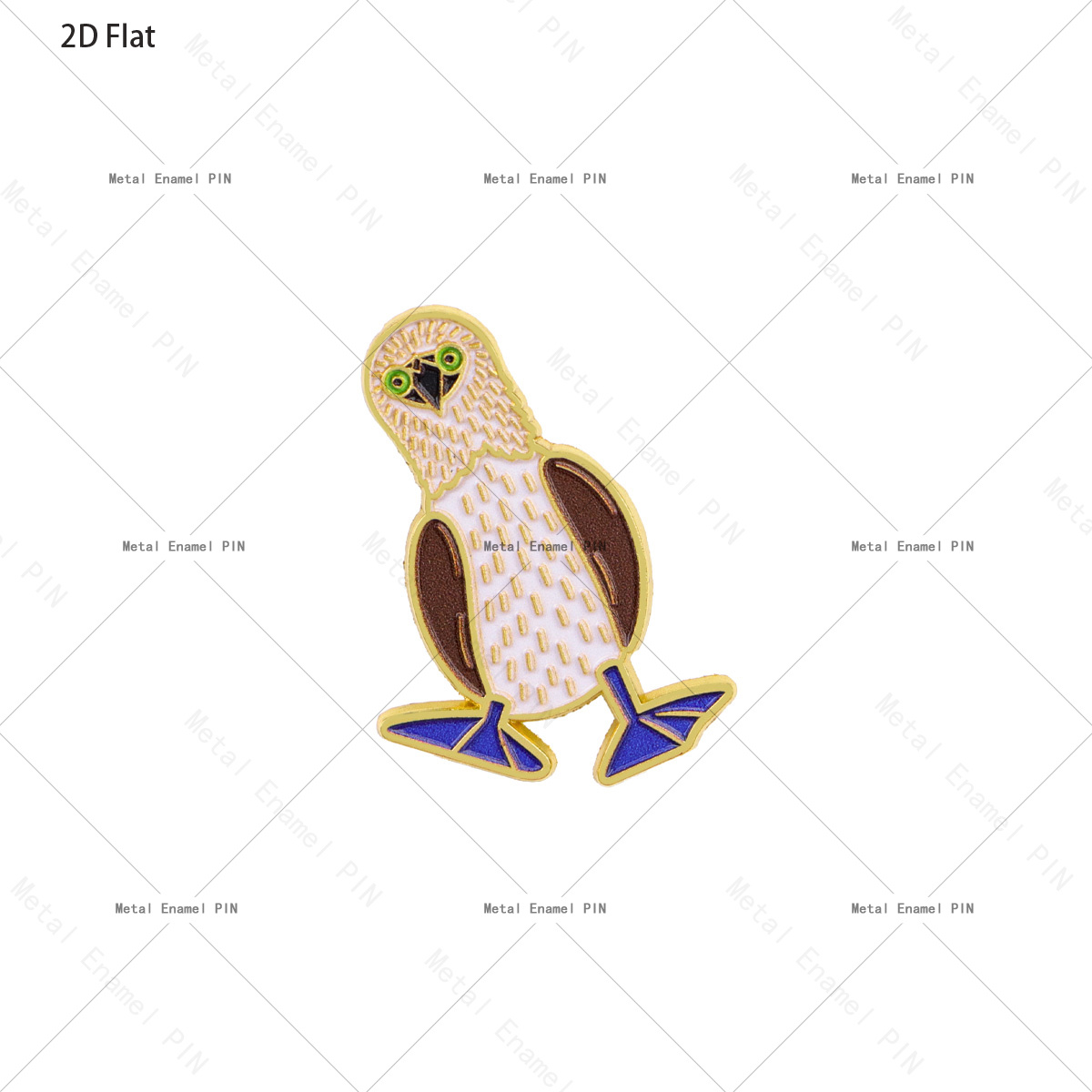 TEMU Spine émaillé 2D plat 1pc Oiseau à bec de bleu , Badge de revers en métal Oiseau de mer de dessin animé, Broche animale Kawaii contour doré pour