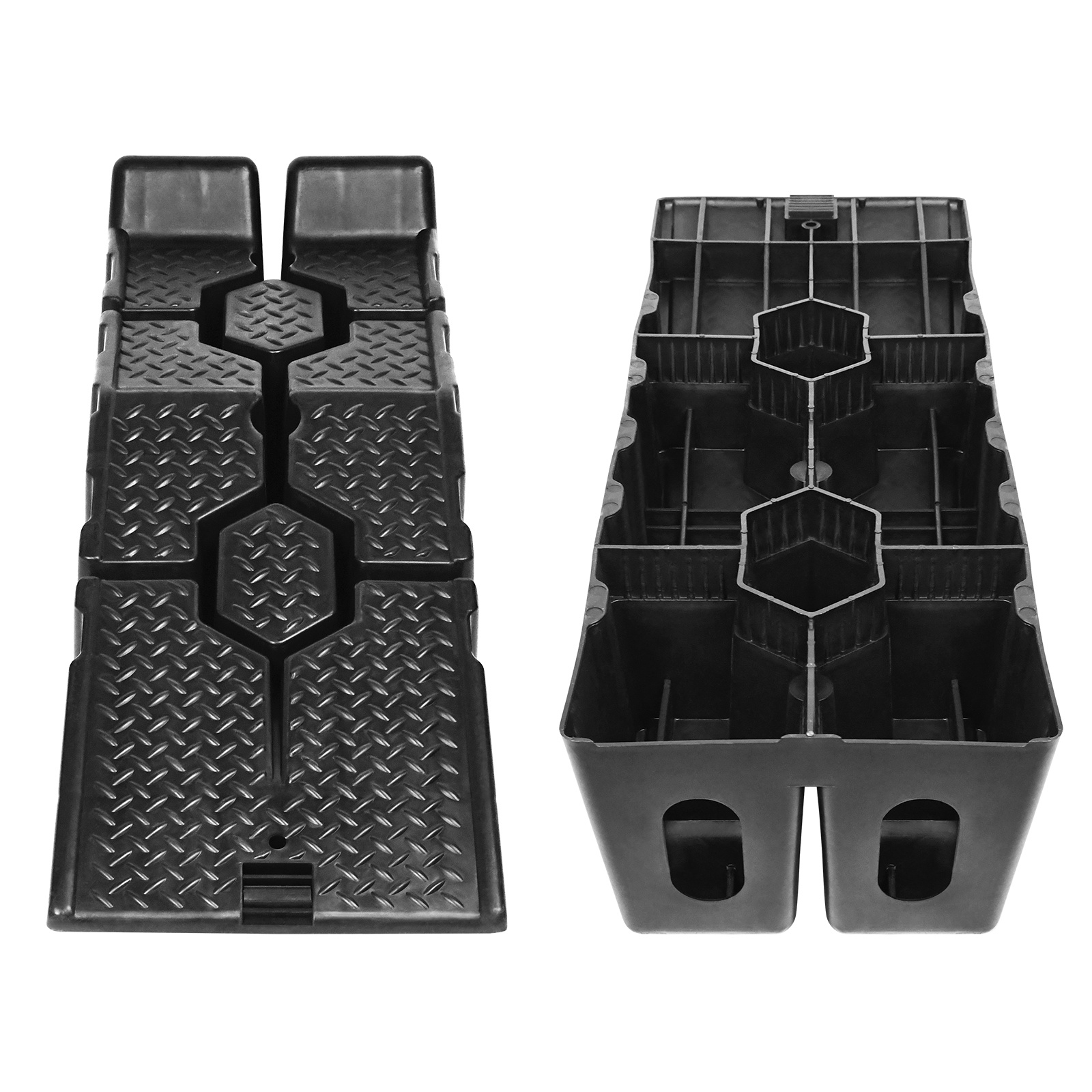TEMU 2pcs Heavy-duty Plastic Loading Ramps With Override Protection & Wide Base Suitable For Motorhomes, Car, Trucks, Suvs - Portable Mobile Lifting